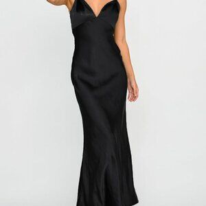 Summer Satin Braided Spaghetti Strap V Neck Maxi Dress (Med)